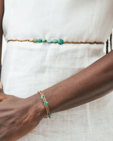 Beaded necklace with genuine turquoise